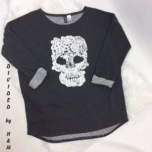 H&M Divided ~ Skull Lace SweatShirt Grey Sz 12